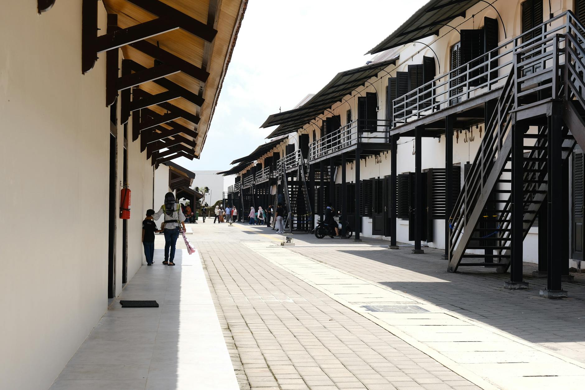 Street view of historic colonial architecture in Kota Lama, Semarang, Indonesia.
